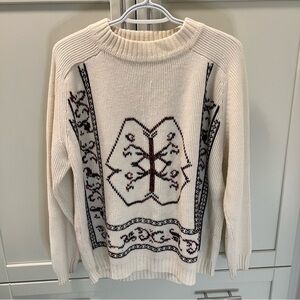 Vintage Cream “Fully Fashioned” Sweater Women's Size Large Black & Red Design